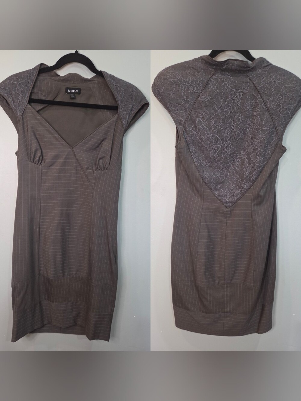 Bebe Lace Pinstripe Mini Dress Size 4 Y2K Office Siren Mixed Media